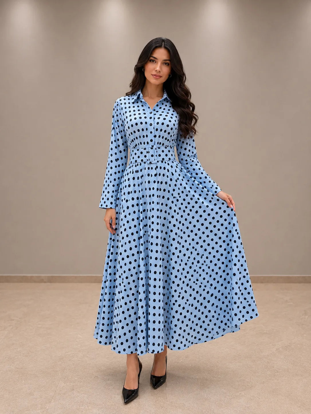 فستان منقط حزام - Image 1